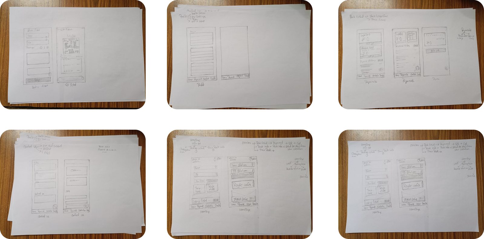 Early pen-and-paper sketches exploring the booking flow